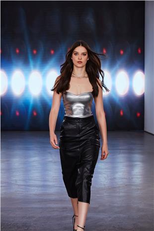 Leather look midi skirt with pocket detail