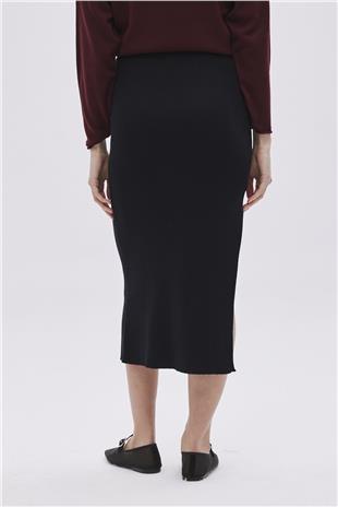 Black Deep Slit Midi Knitwear Skirt