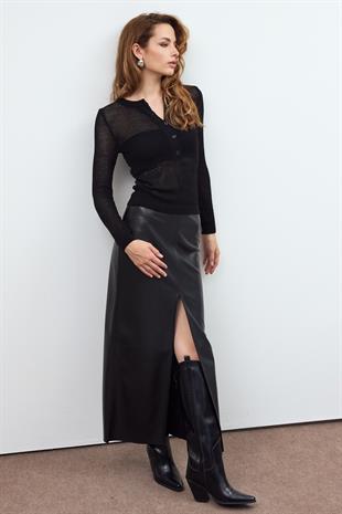 Button Detailed Mesh Knitted Sweater