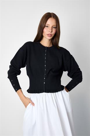 Siyah Düğme Detaylı Triko Kazak