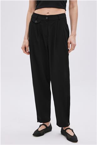 Black Button Detailed High Waist Trousers