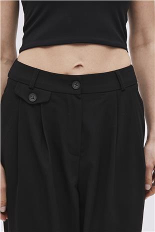 Black Button Detailed High Waist Trousers