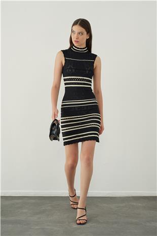 High neck sleeveless midi knitted dress