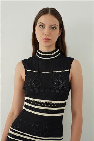 High neck sleeveless midi knitted dress