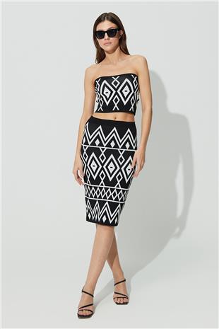 Black Ecru Geometric Pattern Bustier SS23CT4658Sİ