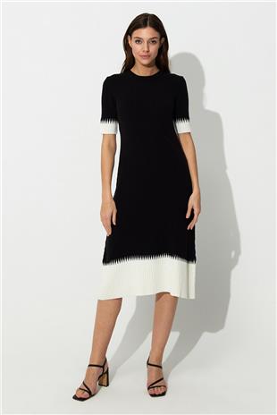 Black Ecru Midi Ribbed Knit Dress SWD4620EK