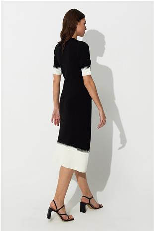 Black Ecru Midi Ribbed Knit Dress SWD4620EK