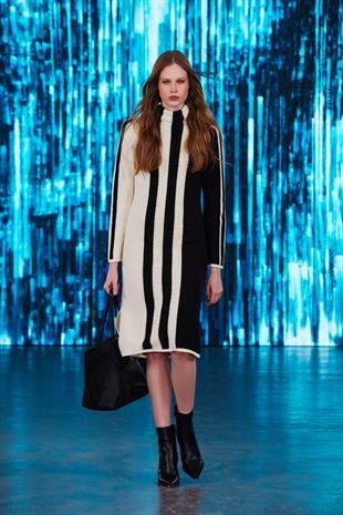 High neck midi knit skirt with stripe detail