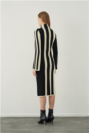 High neck midi knit skirt with stripe detail