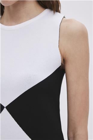 Black Geometric Patterned Mini Knitwear Dress