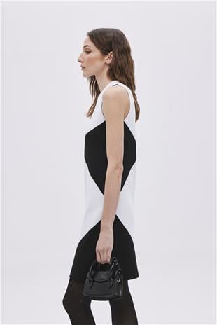 Black Geometric Patterned Mini Knitwear Dress