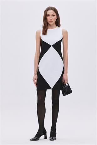 Black Geometric Patterned Mini Knitwear Dress