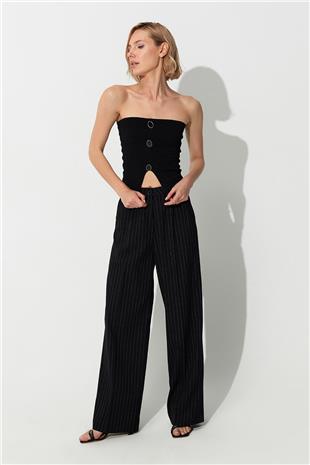 Black Ribbed Bustier with triangle detail on belly SWA4656Sİ