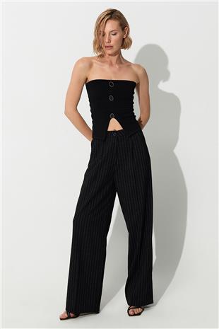 Black Ribbed Bustier with triangle detail on belly SWA4656Sİ