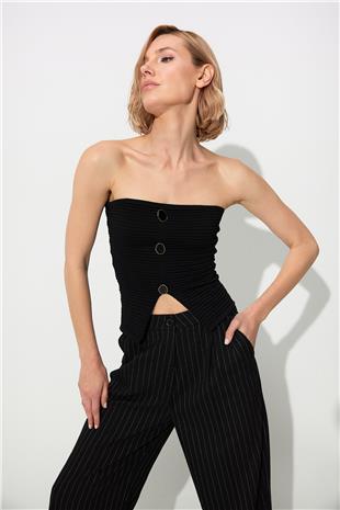 Black Ribbed Bustier with triangle detail on belly SWA4656Sİ