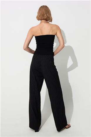 Black Ribbed Bustier with triangle detail on belly SWA4656Sİ