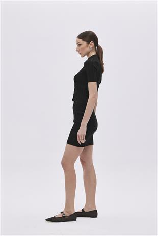 Black Shirt Collar Knitwear Top