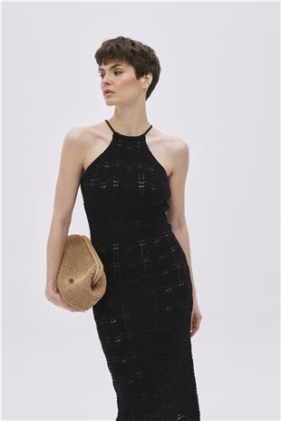 Black Halter Neck Midi Knitwear Dress