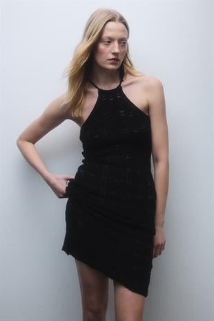 Black Halter Neck Midi Knitwear Dress
