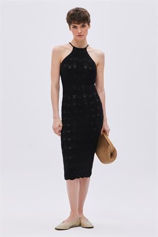 Black Halter Neck Midi Knitwear Dress