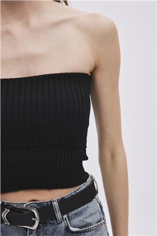 Black Strapless Knitwear Top