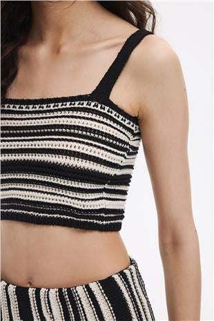 Siyah Kontrast Triko Crop