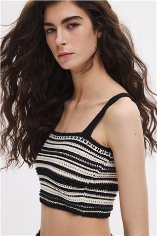 Siyah Kontrast Triko Crop