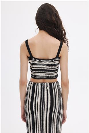 Siyah Kontrast Triko Crop