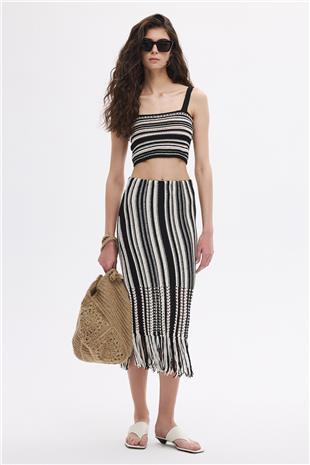 Siyah Kontrast Triko Crop