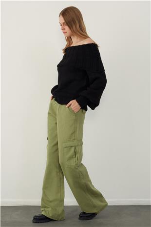 Black Madonna Neck Balloon Sleeve Knitwear Sweater