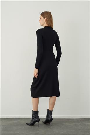 long knitted dress with shoulder detail