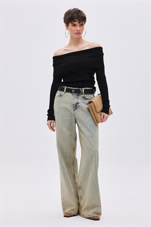 Black Bardot Neckline Knitwear Top