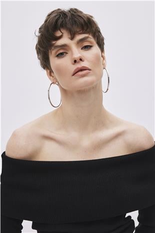 Black Bardot Neckline Knitwear Top