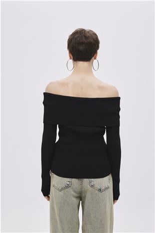 Black Bardot Neckline Knitwear Top