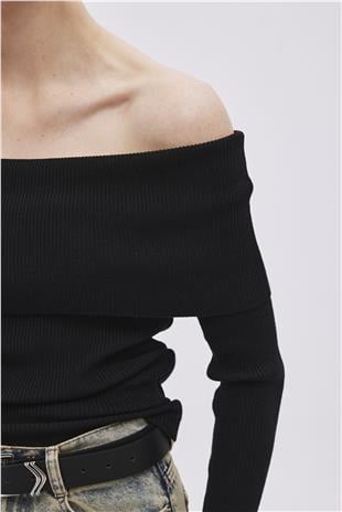 Black Bardot Neckline Knitwear Top