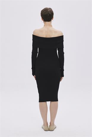 Black Bardot Neckline Knitwear Dress