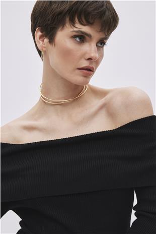 Black Bardot Neckline Knitwear Dress