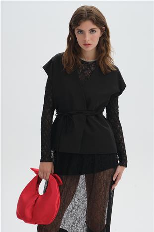 Siyah Önden Bağlamalı Bluz