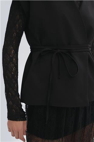 Siyah Önden Bağlamalı Bluz