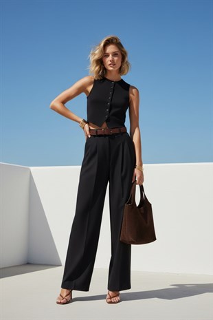 Siyah Önü Düğmeli Bluz