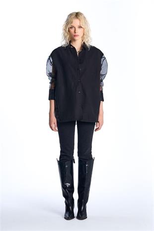 Siyah Organze Poplin Gömlek