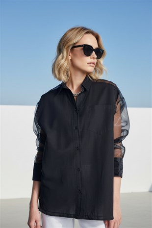 Siyah Organze Poplin Gömlek