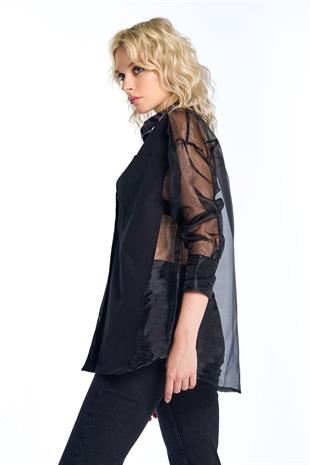 Siyah Organze Poplin Gömlek