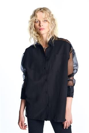 Siyah Organze Poplin Gömlek