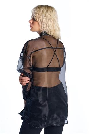 Siyah Organze Poplin Gömlek