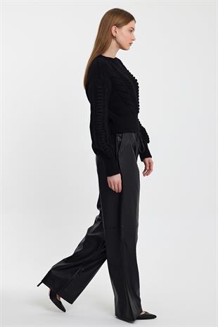 Black Knitted Pattern Crew Neck Sweater