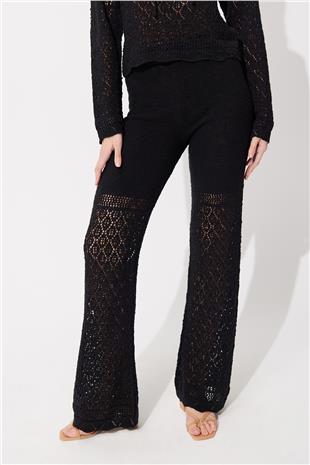 Black Knit Pattern Sweater Pants Set SWTK4557-58Sİ