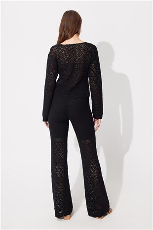 Black Knit Pattern Sweater Pants Set SWTK4557-58Sİ