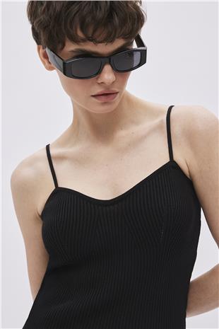 Black Cotton Midi Knitwear Dress