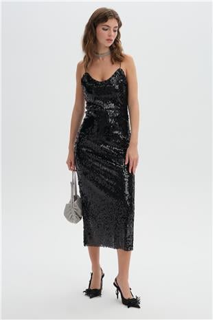 Siyah Payet Slip Elbise